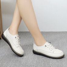 璞狄小白鞋女夏秋季牛皮女鞋子韩版潮流平底休闲鞋女百搭透气女士运动板鞋软底帆布鞋 JL-AR003米白色 37码