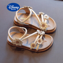 支持鴻星尔克/迪士尼(Disney)女童凉鞋2021夏季新款韩版儿童软底沙滩鞋女孩公主鞋学生花朵凉鞋 米白色 36 码/内长21cm