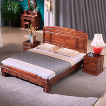 唐百年 全实木床菠萝格大床新中式家具卧室中式古典组合套装1.8米双人床 1.8米大床+床头柜*2