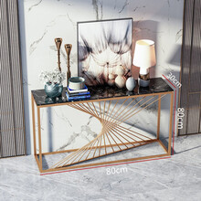 玄关桌现代轻奢玄关台走廊创意玄关柜简约铁艺大理石长条靠墙条案 黑色80*30*80 整装