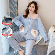 月子服春秋棉产后孕妇睡衣夏季5月份6喂奶产妇宽松哺乳薄款套装 月子服0209#蓝色 M码【孕期80-100斤】