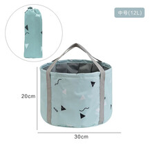 便携式可折叠盆户外水盆旅行大号泡脚袋旅游洗衣盆洗脸盆洗脚水桶    欧缔兰 中号绿色菱形方格（+袋子）