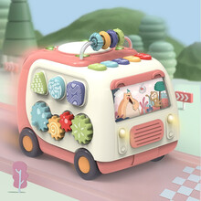 奥智嘉婴儿六面体多功能游戏桌电子琴巴士维修台儿童玩具女孩男孩早教学习机手拍鼓宝宝多面体玩具粉