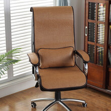 老板椅凉席  夏天凉席坐垫靠垫一体夏季办公室电脑椅子透气竹座垫老板靠背凉垫 古藤款窄边+腰枕 45*130CM 送扶手垫