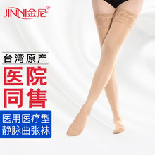 金尼 防静脉曲张弹力袜男士女士长筒医用医疗型压力袜子春夏季薄款 二级长筒袜薄肤色包趾蕾丝防滑 M 中号