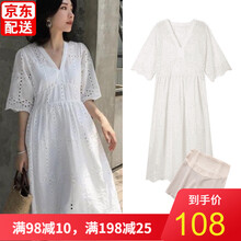 喜孕娇孕妇裙子春夏2021新款连衣裙夏季纯棉长裙孕妈怀孕期夏天裙子宽松大码中长款过膝网红套装 白色裙子+安全裤 M