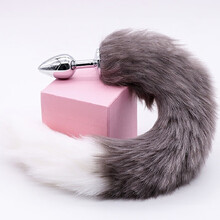 后庭狐狸尾巴肛塞情趣sm扮演诱惑cos后庭自慰器情趣用品 灰白色尾巴-中号肛塞