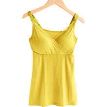 免穿文胸哺乳衣夏季薄款哺乳背心吊带孕妇产后喂奶打底衣月子服睡衣 吊带款-黄色(送胸垫) M(适合于90-110斤)