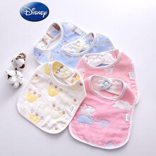 迪士尼同款小孩子的纯棉六层纱布围嘴宝宝口水兜加大围嘴新生儿口水巾吃饭兜夏季透气 男宝宝0-3岁可用 六层纱布5条装