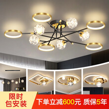 泉美24K美学灯 轻奢客厅吊灯简约现代led大气家用餐厅卧室大厅网红新款创意个性三室两厅灯具套餐套装 套餐9：三室两厅 语音智能+遥控【包安装】