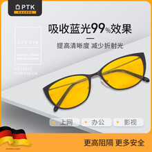 PTK手机电脑专用护目镜防蓝光防辐射眼镜时尚办公平光眼镜 PRO镜片 双层撞色钛合金TW01全框女款 黑色