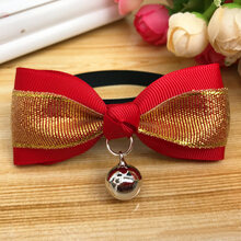 狗狗猫咪领结英伦风绅士猫咪铃铛蝴蝶结幼犬小狗喵咪项圈柯基饰品 红色+金闪光带 XS- (建议1-4斤)