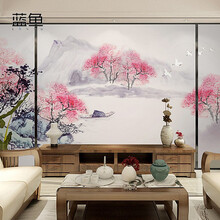 蓝鱼（LANYU）8D立体新中式壁画桃花水墨电视背景墙壁纸客厅卧室装饰墙纸影视墙布 18D壁画