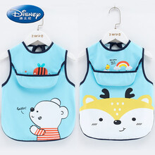迪士尼/Disney 宝宝吃饭围兜 防水婴儿儿童罩衣男女围嘴口水巾夏季无袖免洗围裙 仰望熊【蓝色】+自信鹿【蓝色】 小码【0-3岁】