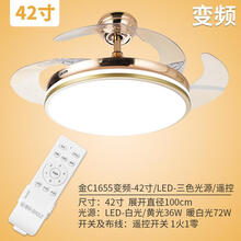 舒乐隐形吊扇灯 舒乐风扇吊扇灯家用北欧风客厅餐厅卧室隐形带风扇吊灯电扇灯 42寸金C1655变光遥控变频