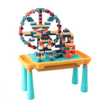 积木桌拼装玩具兼容大中小颗粒男女孩宝宝益智多功能玩具桌 中颗粒积木桌+200颗中颗粒积木 加椅子