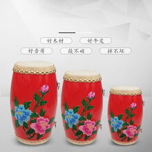 9/12/14/15cm成人儿童彩绘腰鼓牛皮腰鼓老年幼儿园秧歌舞蹈安塞鼓 14cm摔不破花腰鼓+全套配+鼓包