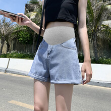 敏潮格伦孕妇牛仔短裤夏季新款时尚潮妈外穿阔腿裤女夏天薄款防走光打底裤 蓝色 M