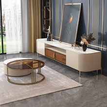 何家匠 茶几电视柜 岩板电视柜茶几组合轻奢极简风现代简约北欧小户型客厅家具地柜 2.0电视柜+茶几组合 组装