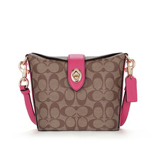 蔻驰 COACH 奢侈品 送女友 女士小号卡其棕拼色PVC配皮单肩斜挎包C2817 IMD9S