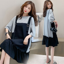 孕妇装夏装孕妇裙夏季夏天外穿拼接孕妇连衣裙宽松大码孕妇裙子孕妈装 蓝色 L