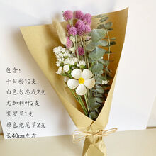 玫瑰干花花束ins北欧风简约小清新客厅家居装饰摆件永生花 满天星 千日粉10支+紫罗兰款花束