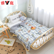 雅鹿家纺 儿童被子幼儿园被 纯棉卡通夏被空调被被芯宝宝入园1.2米水洗棉春秋被 领结小熊 150x200cm