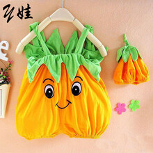 婴儿琵琶背心棉薄款男女宝宝无袖连体衣夏装新生儿西瓜哈衣爬服zzq 柿子带帽-桔 80#(17-22斤宝宝)