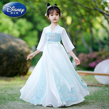 迪士尼（Disney）中国风女童汉服夏季2021新款儿童古装超仙宝宝唐装襦裙刺绣夏装女小孩子夏天穿的 女童汉服(L白绿) 160