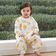 威尔贝鲁(WELLBER)婴儿睡袋儿童防踢被宝宝可脱袖空调房纱布睡袋四季通用八层纱布小橘子95