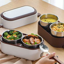 健丝美电热饭盒保温可插电便携式自加热便当盒蒸煮上班族带饭神器RM 绿色 升级版双层四胆无餐具
