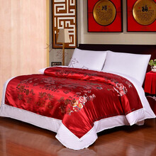 婚庆丝绸被面软缎绸缎缎子被面结婚七彩织锦缎被面 被面龙凤枣红 150x200cm