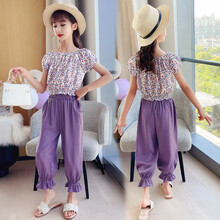 欧菲兔童装女童套装2021儿童夏装新款韩版小清新碎花中大儿童休闲运动防蚊宝宝两件套小孩衣服 图片色 140cm