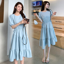 韵暖香  孕妇哺乳衣长裙夏季产后时尚外出潮妈喂奶连衣裙收腰显瘦遮肚韩版孕妇裙 哺乳款 XXL