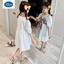 ℘ 迪士尼同款旗舰官方店毕买童装3儿童装4女童连衣裙5夏装短袖纯棉公主裙子小孩6夏天7洋气8岁女孩 白色 120cm(120码(建议身高105-115cm)