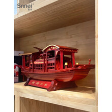 【新品】成品实木红船模型装饰摆件 学生diy拼装制作木船道具手工艺礼品 《红船》71型红木款+玻璃罩