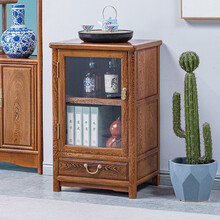 寻古红木家具非洲鸡翅木（学名：非洲崖豆木）小酒柜电视机边柜实木新中式玻璃展示茶叶酒书矮储物收纳柜子O B款单个：长50*宽40*高80cm