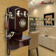 欧式仿古木质壁挂式电话老式转盘旋转拨号复古无线插卡固定电话机 转盘式拨号+免提+机械铃声(插电话线 豪华布线版本