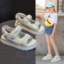 女童凉鞋2021夏季新款小公主软底时尚网红儿童运动凉鞋中大童小逗熊 米色 37码内长23.5cm