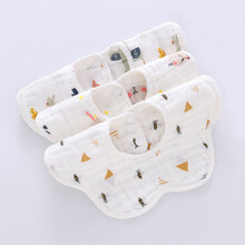 婴儿口水巾纯棉夏季薄款夏天透气可旋转防水围兜宝宝纱布围嘴 8层 3条  羊驼 狐狸 均码