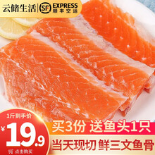 【顺丰空运】云储生活 新鲜三文鱼鱼排 冷冻分割三文鱼排骨 鱼骨海鲜 烧烤 三文鱼边角料 三文鱼鱼排1000g