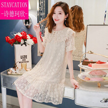 【轻奢高档】孕妇装夏装上衣时尚韩版裙子2021新款大码宽松潮妈短袖蕾丝连衣裙 图片色 L