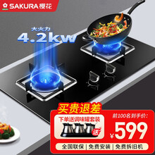 樱花（SAKURA）燃气灶 双灶 煤气灶 天然气炉灶 节能猛火灶嵌入式台式两用灶具家用经典方头灶 ADG03 (液化气)4.2KW猛火防爆