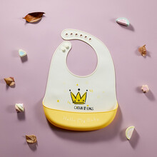 小袋鼠巴布围兜婴儿童宝宝吃饭硅胶围嘴超软饭兜大号小孩防水兜兜 星之皇冠【食品级硅胶3D款】六扣调节