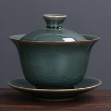 祥业 盖碗茶具三才盖碗茶碗手工家用开片可养复古功夫泡茶杯大号 亚行哥窑盖碗