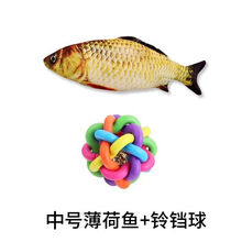 电动鱼玩具耐咬自动逗猫棒解闷神器网红仿真猫咪自嗨用品猫猫会动 中号薄荷鱼+铃铛球