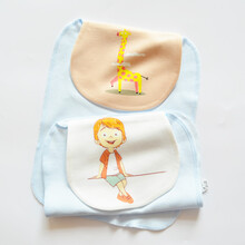 宝宝巾婴儿童隔汗巾垫背棉纱布可爱加大号幼儿园中大童 长颈鹿+爱笑男孩(蓝色组) 小号21*26cm(建议0-1岁)
