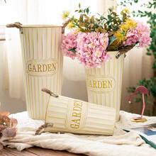 花沃里 铁艺花桶高25cm家用干花桶花店干花容器假花装饰插花花泥铁桶铁皮桶仿真花花瓶花盆干花桶