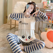 素衣卿月月子服夏季薄款吸汗产后四月份五哺乳期喂奶孕妇睡衣春秋季产妇坐 薄030蓝精灵 XL【120-140斤】