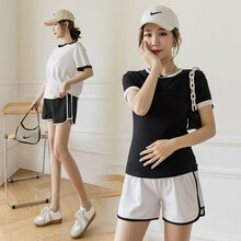 欣柏纶 孕妇装套装夏季夏款孕妇套装孕妇两件套外出外穿宽松大码孕妈装 白色高腰 M